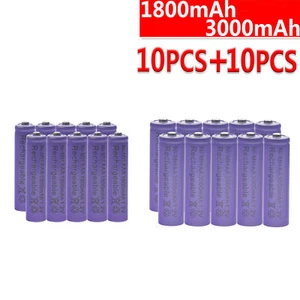 10Pcs AA 3000mAh+10Pcs AAA 1800mAh 1.2V NiMH Purple Rechargeable Batteries Set - Picture 1 of 3