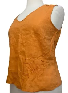 Neu J.Jill orange Blumen Biesen ärmellos 100% Leinen Gr. L Lagenlook Boho - Bild 1 von 4