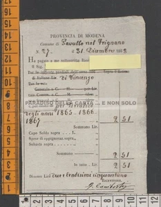 RICEVUTA PAGAMENTO IMPOSTE PER TERRATICO DEL 31.12.1868, COMUNE DI PAVULLO [27] - Picture 1 of 1
