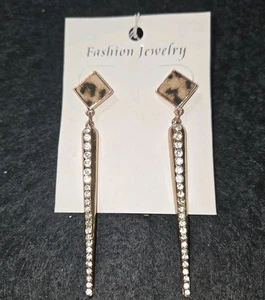 NEU Ohrringe 3,25" Hänger Tropfen goldfarben Tiermotiv Strass geometrischer Posten - Bild 1 von 5