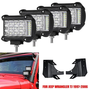 4PCS 4" Side Shooter LED Cube Pods + A-Pillar Mount Bracket For Jeep Wrangler TJ - Picture 1 of 12