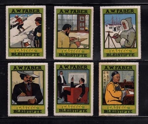 German Advertising Stamps - A.W. Faber Castell Brand Pencils, Set of 6 - Picture 1 of 7