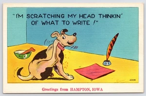 Hampton IA Rex the Dog Scratches Head Thinking What To Write~Bone in Bowl~Linen - Picture 1 of 2