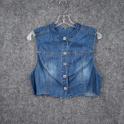 Top Free People para mujer XS azul denim con botones sin mangas cuello redondo Foto 1 de 4