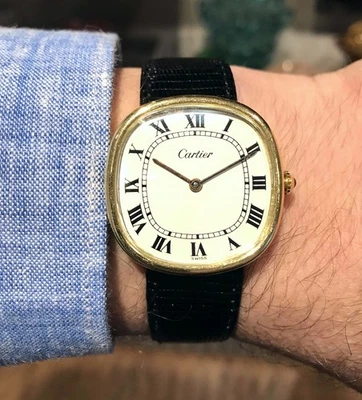 RARE VINTAGE CARTIER OREILLER 1971 JUMBO 32mm GOLD PLATED, HAND WIND - SERVICED! - Image 1 of 4