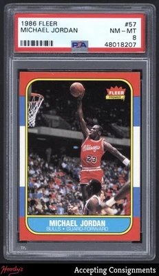 1986-87 Fleer #57 Michael Jordan RC Rookie PSA 8 NM-MT BULLS HOF - Image 1 of 2