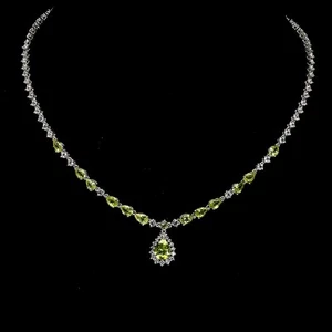 925 Sterling Silver Necklace Pear Peridot 9x7mm Topaz Natural Gemstone Jewelry - Picture 1 of 14