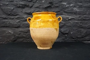 Antiker französischer rustikaler Confit Topf mit sehr guter gelber Glasur ~ 11" dekorative Vase - Bild 1 von 12
