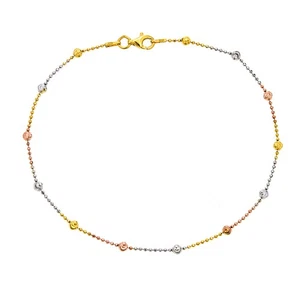 Sterling Silver Tri-Color Moon-Cut Round Station Bead Italian Foot Chain Ankl... - Picture 1 of 5