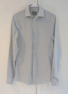 Geoffrey Beene Button Up Dress Shirt Blue & Gray Pinstripe Mens S 14-14.5 34/35 - Picture 1 of 11