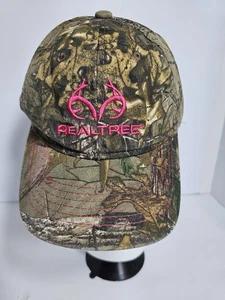 Realtree Outdoor Cap Women Green Camo Pink Logo Hook Loop Baseball Cap Pre-owned - Picture 1 of 8