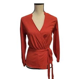 J Crew Women’s Wrap Top Orange/red Large Cotton Tensely - Picture 1 of 3