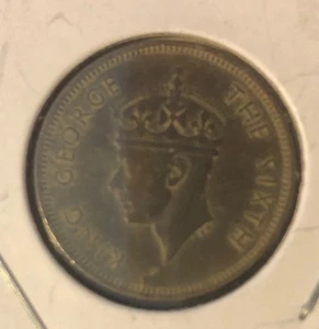 1950 Hong Kong 10 Cents Nickel Brass Coin-20.5MM- KM#25 - Picture 1 of 4