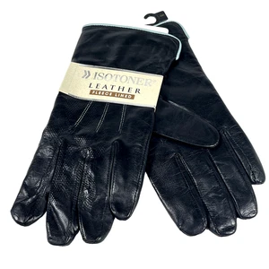 Vintage Isotoner Fleece gefütterte Damen Handschuhe schwarz mit aquablauem Besatz L Größe 8 - Bild 1 von 12