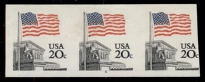 US #1895d, 20¢ Flag Over Supreme Court, Imperf Plate #4 Strip of 3, NH, VF - Picture 1 of 1