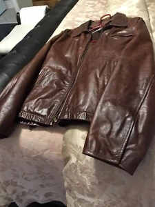 Vintage orange braune schwere M Julian Wilsons Lederjacke mit Reißverschluss Gr. XL - Bild 1 von 10