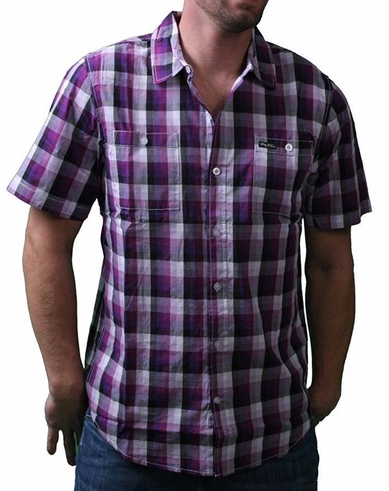 Camisa LRG Para Hombres Interestatal Manga Corta Púrpura o Turquesa Tejida con Botones Foto 1 de 1
