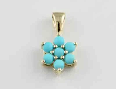 1.32Ct Round Simulated Turquoise Flower Pendant Necklace 14K Yellow Gold Plated - Image 1 of 4
