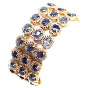 Gemstone 5 x 7 MM. Blue Sapphire, White Zircon Bracelet 7.5" 925 Sterling Silver - Picture 1 of 5