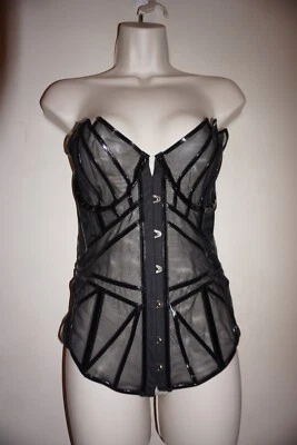 Agent Provocateur Jet Corset size AP 5 (XL) Black Tulle with Vinyl NWT - Image 1 of 4