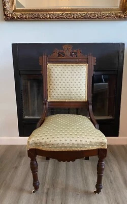 ANTIGUA SILLA DE SALÓN VICTORIANA EASTLAKE con ruedas ¡EXCELENTE! Foto 1 de 4