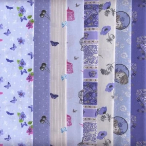 Textiles français 8 Fat Quarters Set (Papillon - Blue) 100% Cotton - Picture 1 of 9