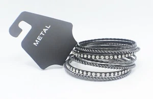 New Hematite Hammered Twist Rhinestone Crystal Bangle Bracelet Set NWT #B1219 - Picture 1 of 3