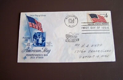 First Day of Issue 4 Cent Stamp American Flag Independence Day 7/4/1959 - Image 1 of 2