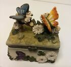 Jewelry Box Holder Butterflies & Flowers 2" X 3" Resin Lined Trinket Box