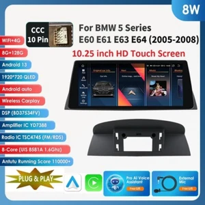 8+128GB CarPlay Radio Stereo GPS Android 13 For BMW 5 Series E60 E61 CCC 2005-08 - Foto 1 di 24