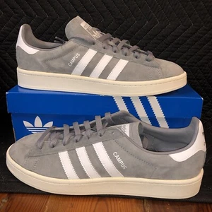 Adidas Campus Mens 10 Classic Low Top Gray White Sneakers BZ0085 Suede NEW DS - Picture 1 of 9