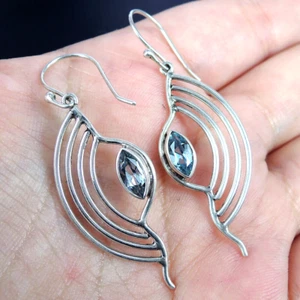 Pendientes hechos a mano de plata de ley 925 con topacio azul - Imagen 1 de 3