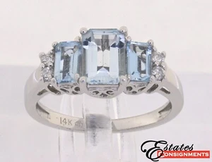 Aquamarine, Diamond, White Gold Ring - Picture 1 of 14