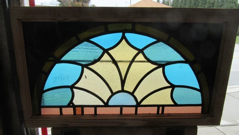 ~ ANTIQUE STAINED GLASS TRANSOM WINDOW ~ 40 x 23 ~ ARCHITECTURAL SALVAGE Cover