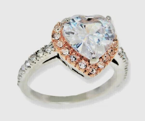 Ring heart CZ silver 18kt rose gold olde world look quality sz 5 6 8 9 10 New - Picture 1 of 3