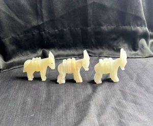 Set Of 3 Hand-Carved White Onyx Donkey Burrow Mule Decorative Figurines - Picture 1 of 18
