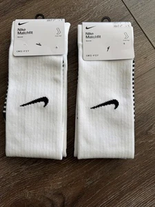 2 pair NIKE Matchfit Knee High Soccer Socks Youth 3Y-5Y Women 4-6 White Dri-Fit - Picture 1 of 2