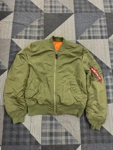 Alpha Industries USAF Reversible Green Orange MA-1 Flyers Jacket Mens XL Slim - Imagen 1 de 12