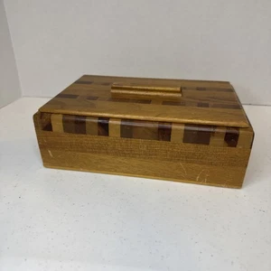 Vintage Art Deco Parquetry Marquetry Wooden Wood Storage Dresser Box 9” X 6” - Picture 1 of 11