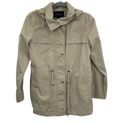 London Fog Khaki Full Zip Drawstring Waist Removable Hood Parka Jacket Size PS - Image 1 of 4