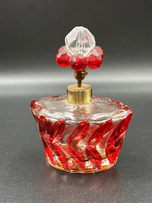 VTG Rhinestone Top Red Glass Perfume Bottle Atomizer -Gold Accent - Image 1 of 4