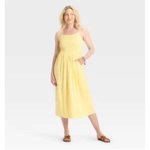 Neu mit Etikett Damen gesmoktes V-Taille Midikleid Target A New Day gelb Gingham XS - Bild 1 von 11