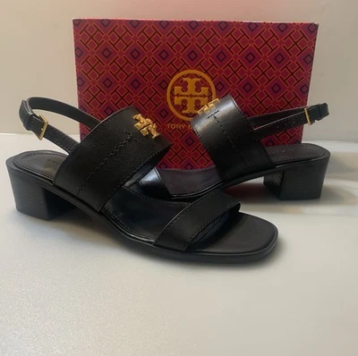 Nueva Sandalia Tory Burch Talla 9 Mini Tacón Everly Negra/Latón Foto 1 de 4