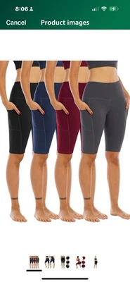 Paquete de 4 Pantalones Cortos de Motociclista de Yoga Atletismo para Mujer con Bolsillos Cintura Alta Entrenamiento Gimnasio Foto 1 de 4