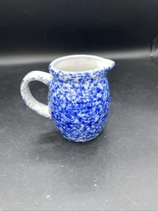 Vintage Schwammgeschirr kleiner Krug Milchkännchen Spritzgeschirr Keramik blau weiß - Bild 1 von 8