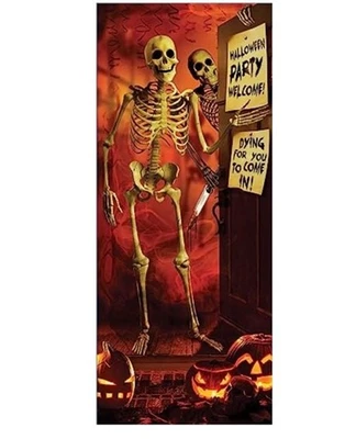 Fun World - Skeleton Halloween Party Door Cover Halloween Decoration 30" x 72" - Image 1 of 3