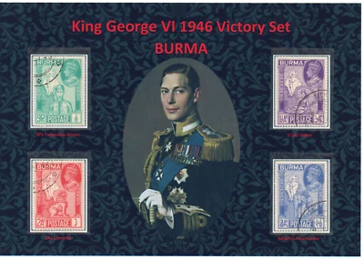 KGVI NICE DISPLAY OF KING GEORGE VI 1946 VICTORY SET BURMA USED VFU #4 - Image 1 of 2