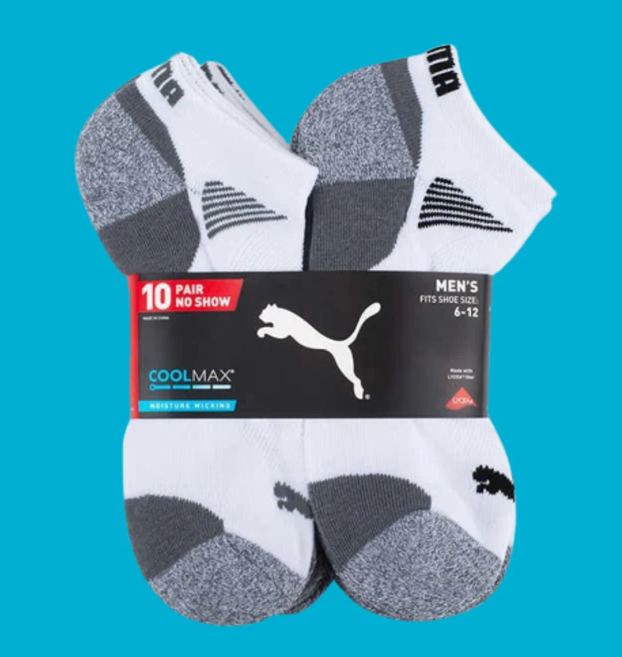 Calcetines de corte bajo Puma No Show para hombre, 10 pares blancos o negros seleccionar talla Foto 1 de 1