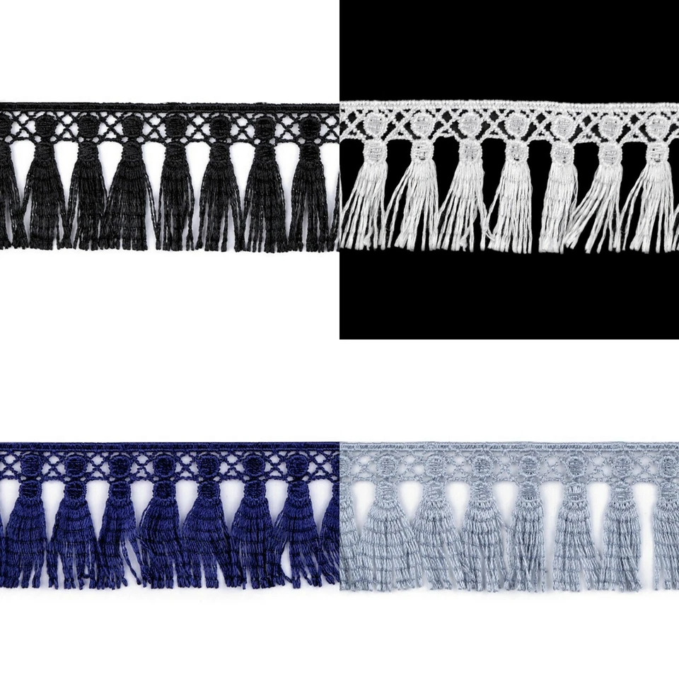 1) 1 m Ätzspitze Fransenborte 45 mm Borte mit Fransen Quasten Farbwahl Gardine  - Bild 1 von 1