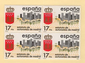 ESPAÑA 1984 EDIFIL 2742** BLOQUE DE 4 ESTATUTOS DE AUTONOMÍA DE MADRID - Imagen 1 de 1